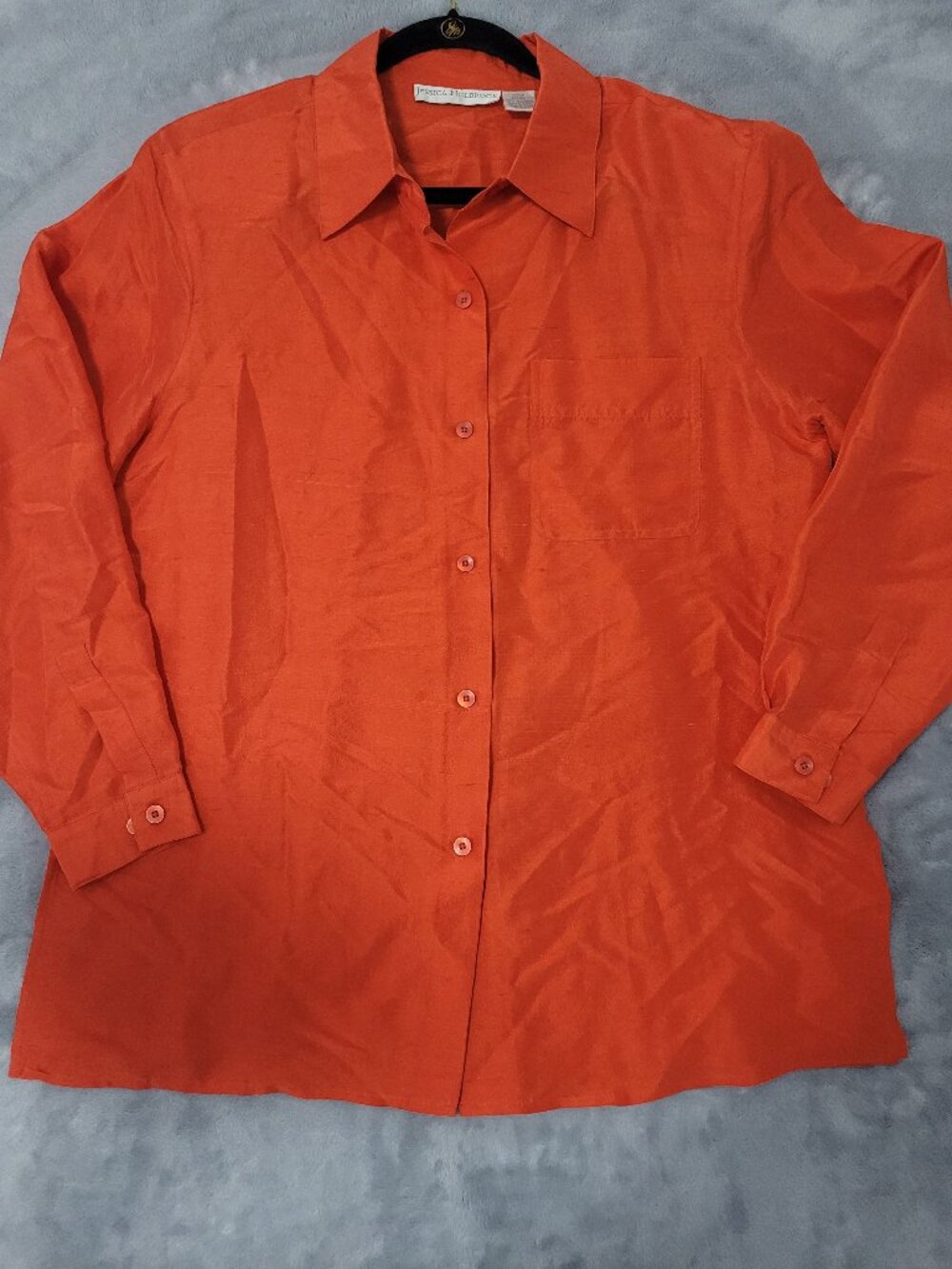 Jessica Holbrook 100% Silk Top Women's Sz Med ButtonUp Long Sleeve Blouse Orange